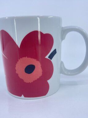 vintage marimekko unikko white & red floral ceramic mug 10oz